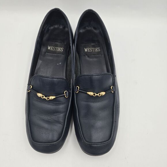 VINTAGE Westies Misty Navy Blue Leather Loafers Flats 6M Made in Brazil Horsebit - Picture 5 of 11